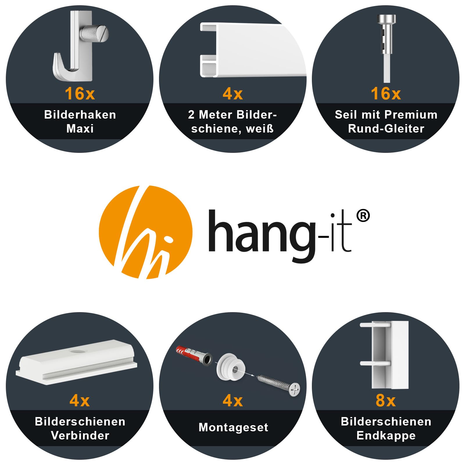 8 Meter Bilderschienen - Select - Komplett Set in Weiß von Hang-it