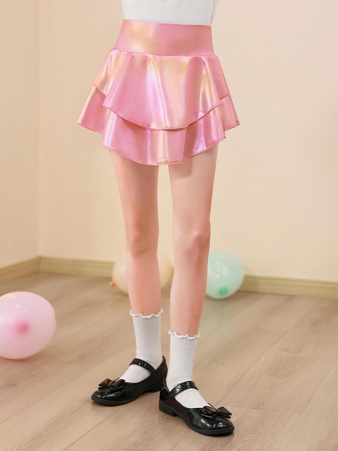 Haloumoning Girls Metallic Skater Skort Kids High Waisted Shiny Dance Scooter Skirt 4-14 Years - Image 5