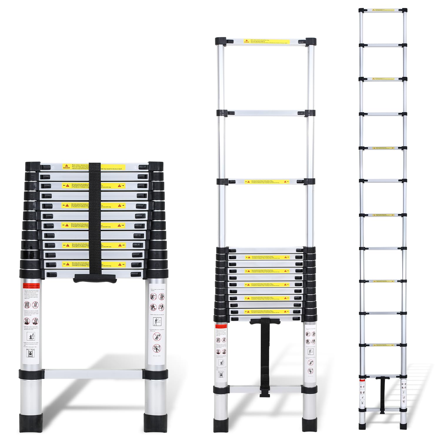 3,8 m drabina teleskopowa z aluminium, przenośna, wysuwana drabina, antypoślizgowa drabina wielofunkcyjna, teleskopowa drabina wysuwana, obciążenie do 150 kg