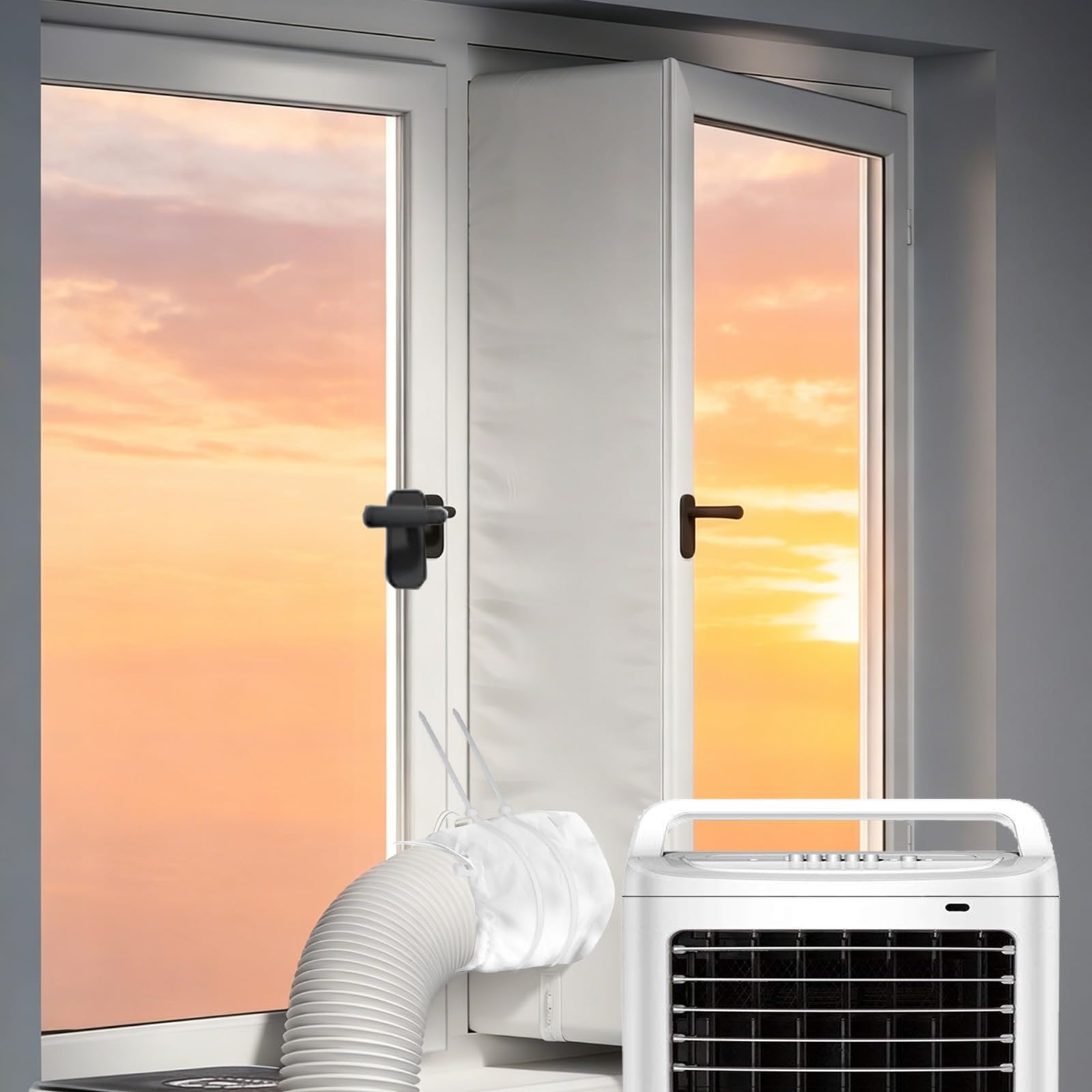Air Conditioner Window Seal, AC Window Seal Kit for Mobile Air Conditioner and Tumble Dryer, Hot Air Stop Air Exchange Guards with Zip and Adhesive Fastener (5m-1)