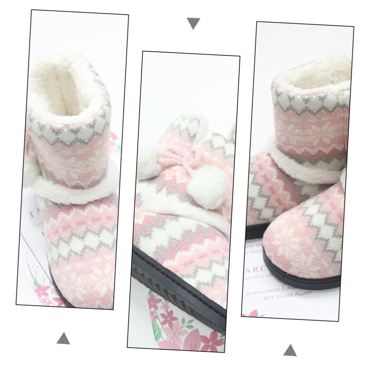 Hohopeti Botas de Invierno para Mujer Zapatillas de Casa con Antideslizante y Forro de Felpa Pantuflas de Algodón Cálidas y Cómodas con Decoración de Bola de Peluche Rosa