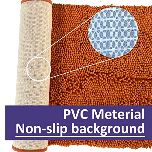 Image of RUN HELIX Bathroom Rugs 3 Pieces Orange Bath Rugs Fall Shower Rugs with U-Shaped Contour Toilet Mat Absorbent Chenille Plush Bath Mats Non Slip Bath Rugs Bathroom Floor Mats Bath Mat Living Rug Set