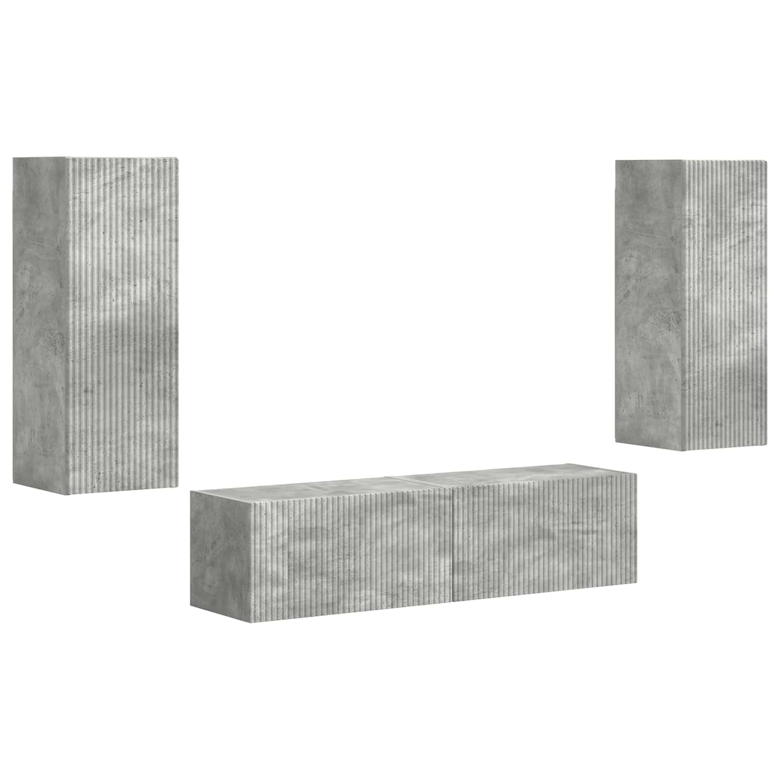 TV-Schrankset Wandmontiert 2-teilig, Beton Grau Holzwerkstoff, Modernes Media Center für Wohnzimmer, Elegante Aufbewahrung, Platzsparend