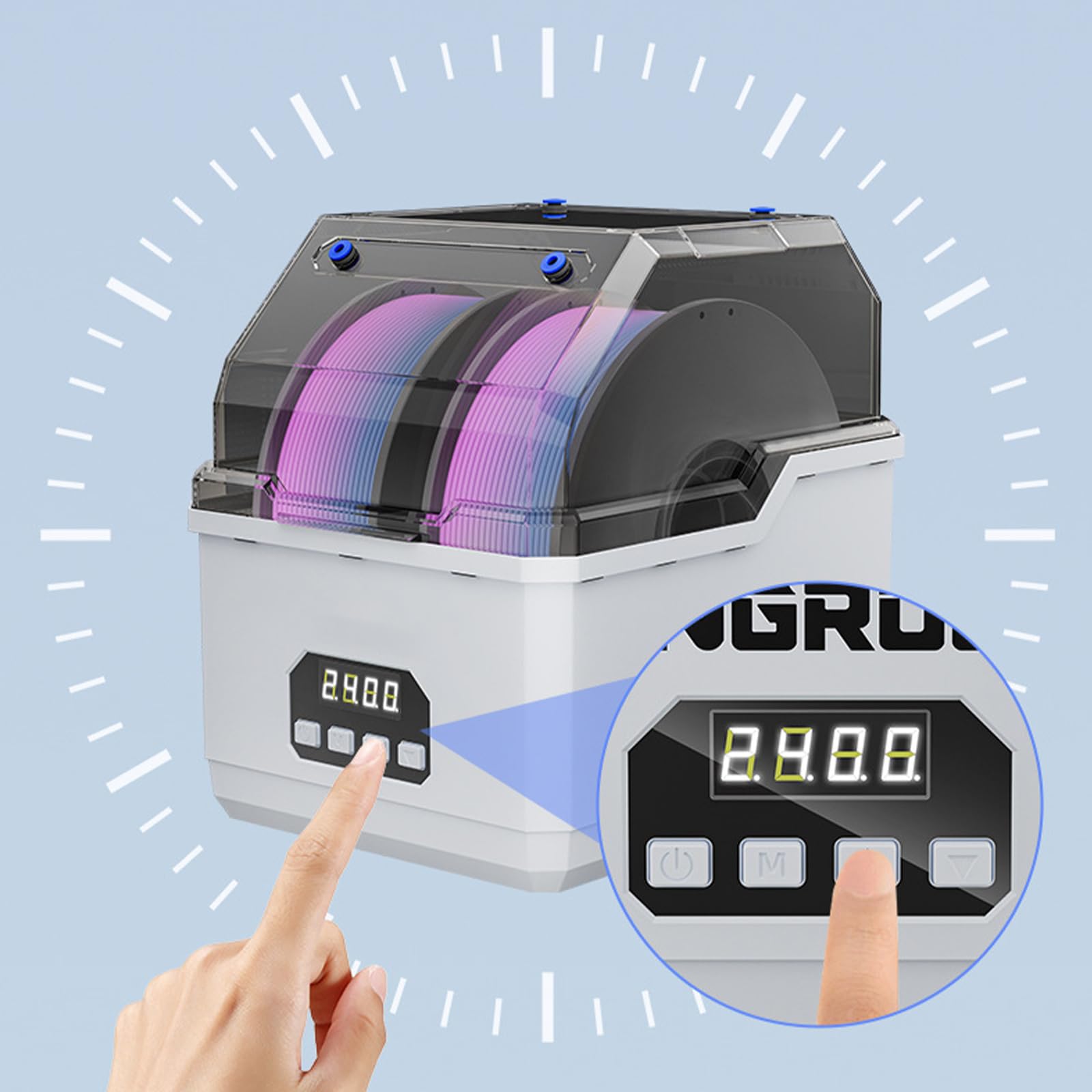 Caja de almacenamiento al vacío con control de humedad de grado automático, capacidad de bobina doble, ajustable, 15-85 %, doble carrete, filamentos, secador