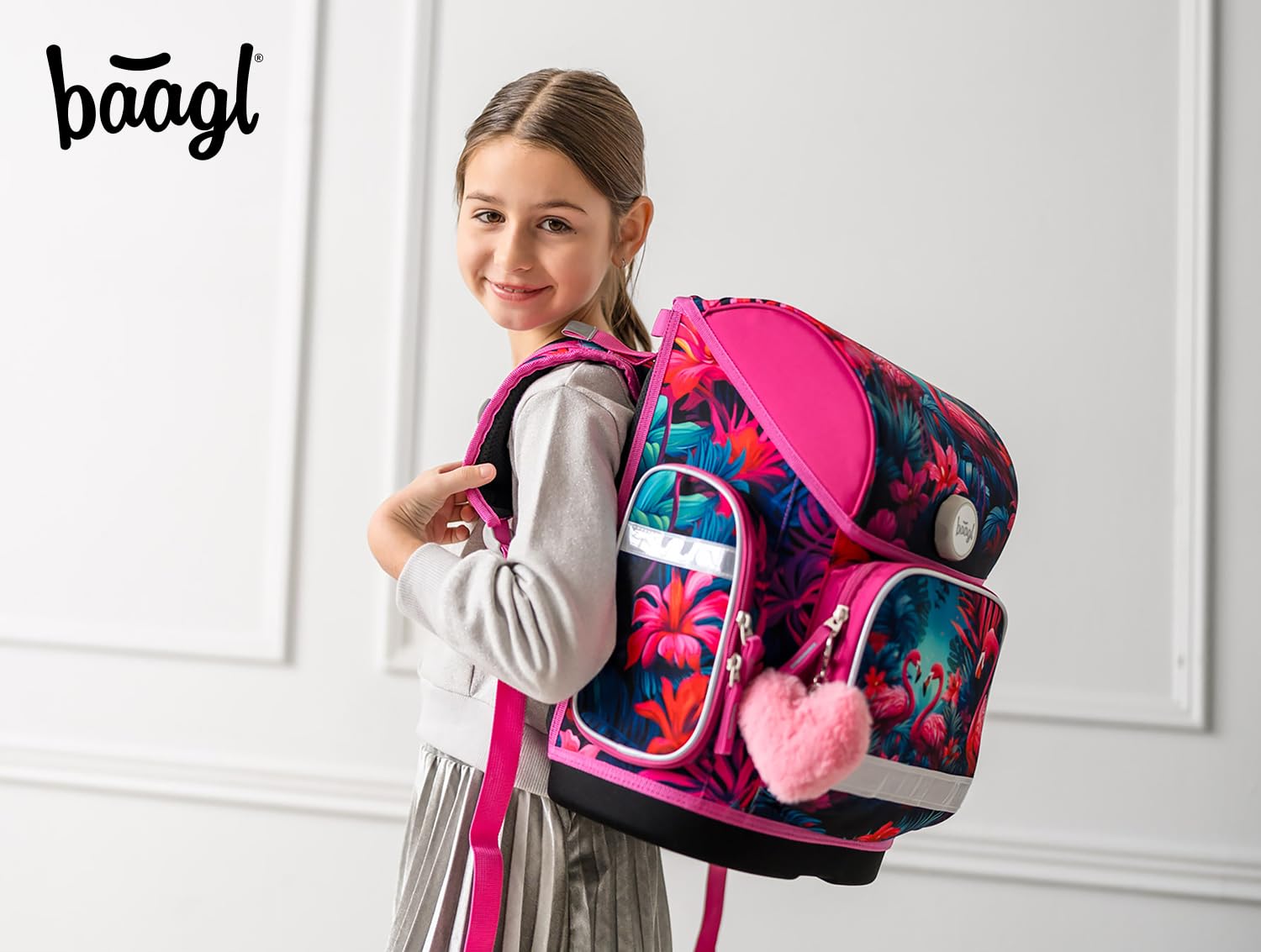Baagl Juego de 3 mochilas escolares Ergo para 1ª clase, mochila ergonómica para escuela primaria con correa para el pecho, Flamingos, Juego de mochila escolar