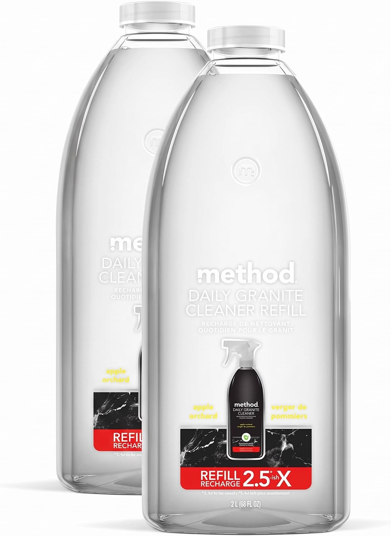 Method Daily Granite Cleaner Refill, Apple Orchard, Plant-Based Cleaning Agent for Granite, Marble, and Other Sealed Stone, 68 fl oz, (Pack of 2)