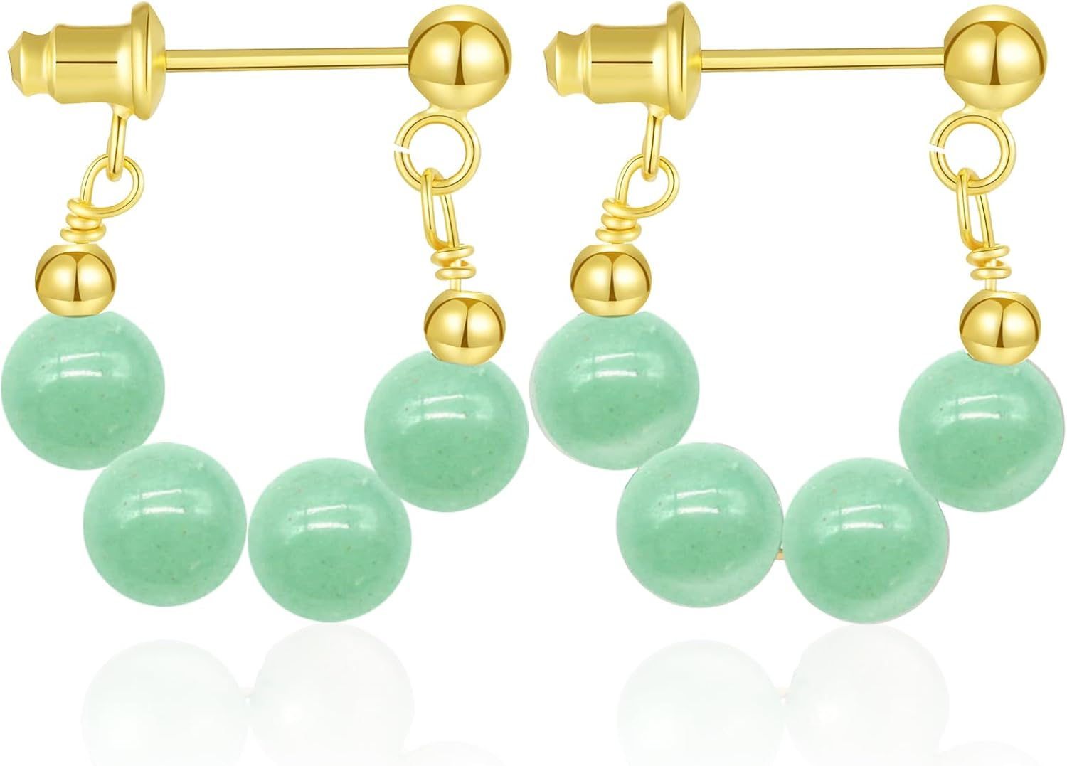 Natural Aventurine Jade Earrings, Beaded Hoop Earrings for Women Green Jade Charm Pendant Jewelry Studs, Handmade Stud Earrings for Women (Gold Plated Sterling Silver) (Aventurine jade)