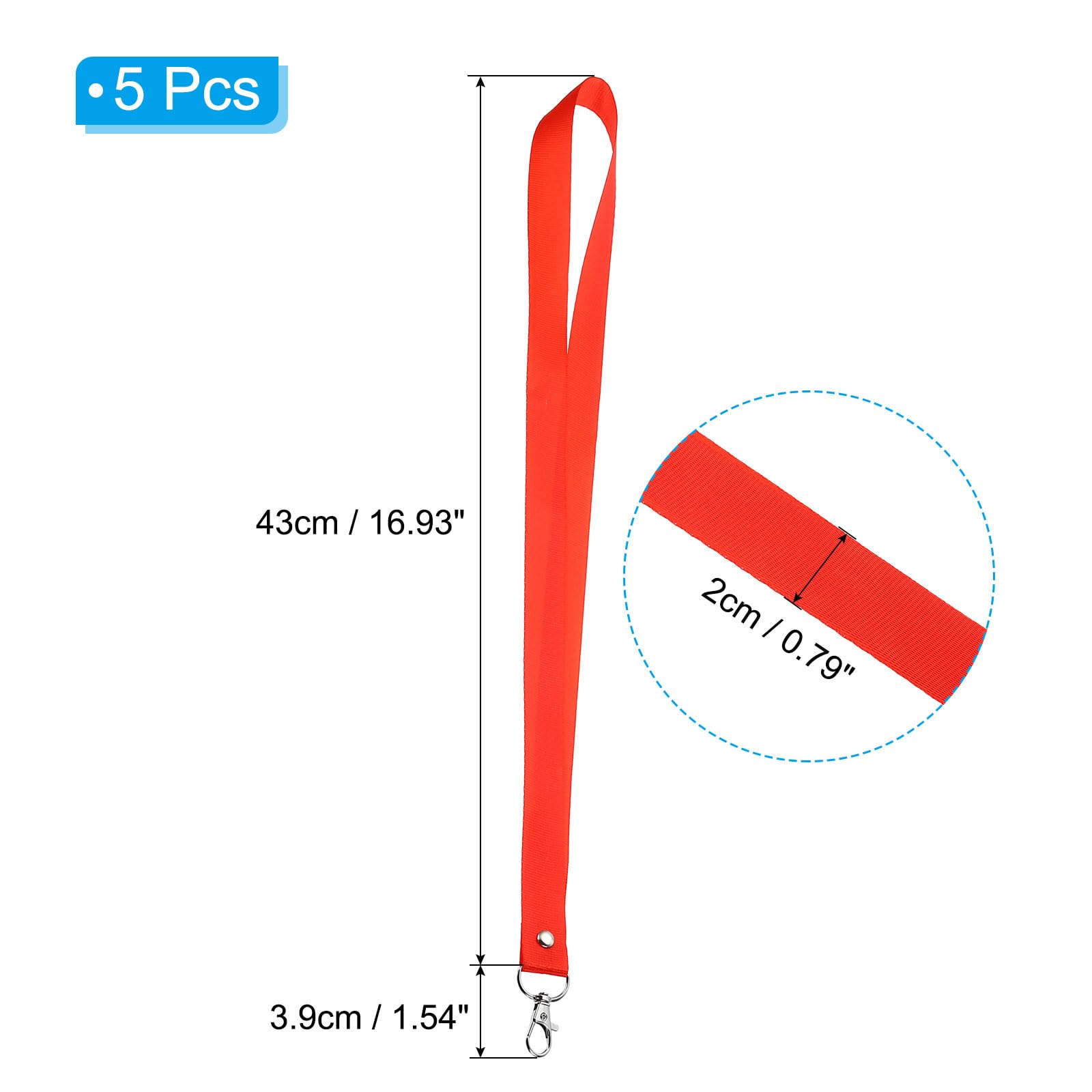 PATIKIL 17" Neck Lanyards, 5 Pack 0.8" Width Flat Strap Lanyard with Swivel Hook Clip for Name Tag Badges Holder ID Card Keys Red - Image 2