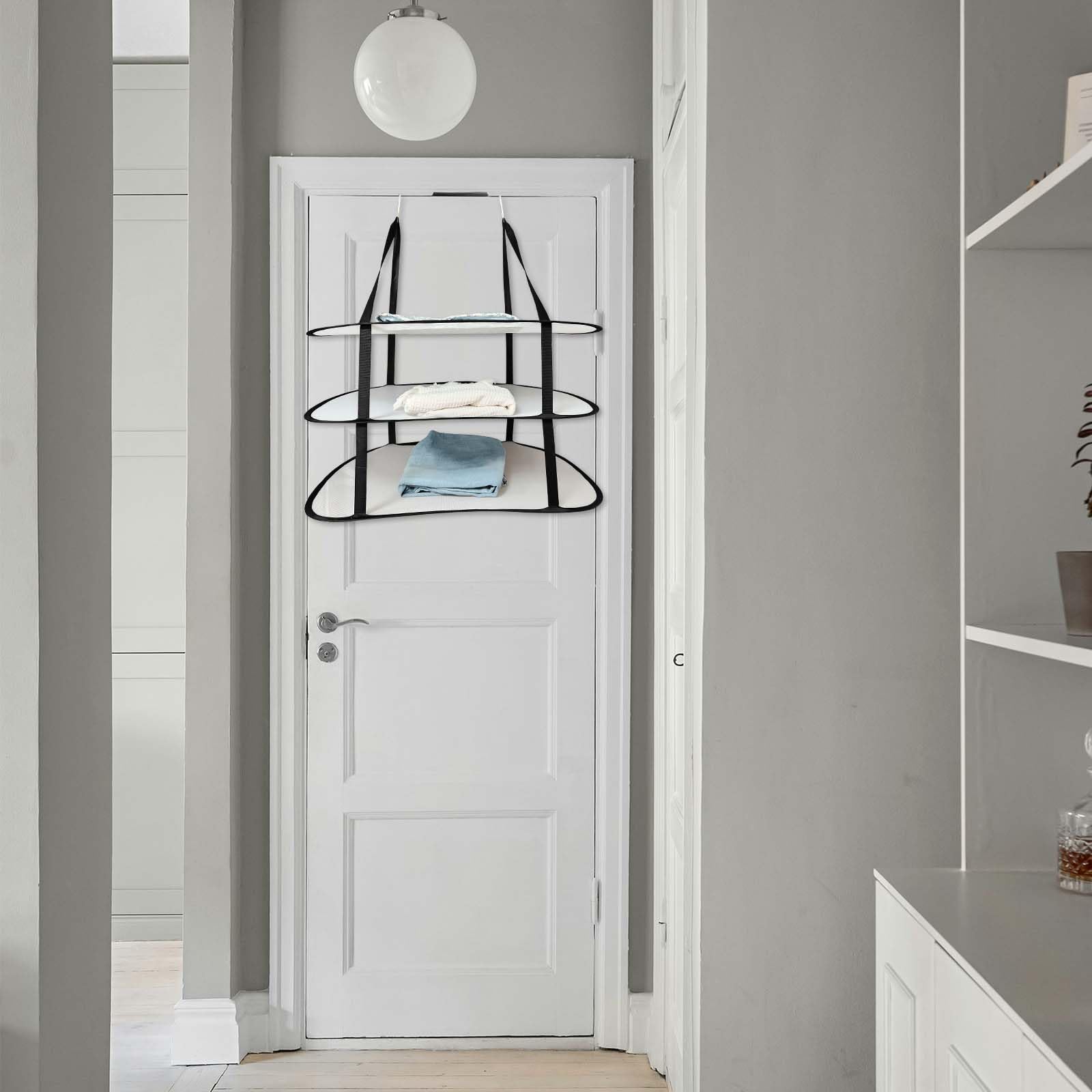 2pz Stendibiancheria per Maglioni, Stendibiancheria Pieghevole a 3 Livelli Sopra Porta con 4 Ganci Resistente Appendiabiti Pieghevole e Asciutto Adatto per Bagni Camera da Letto Dormitorio
