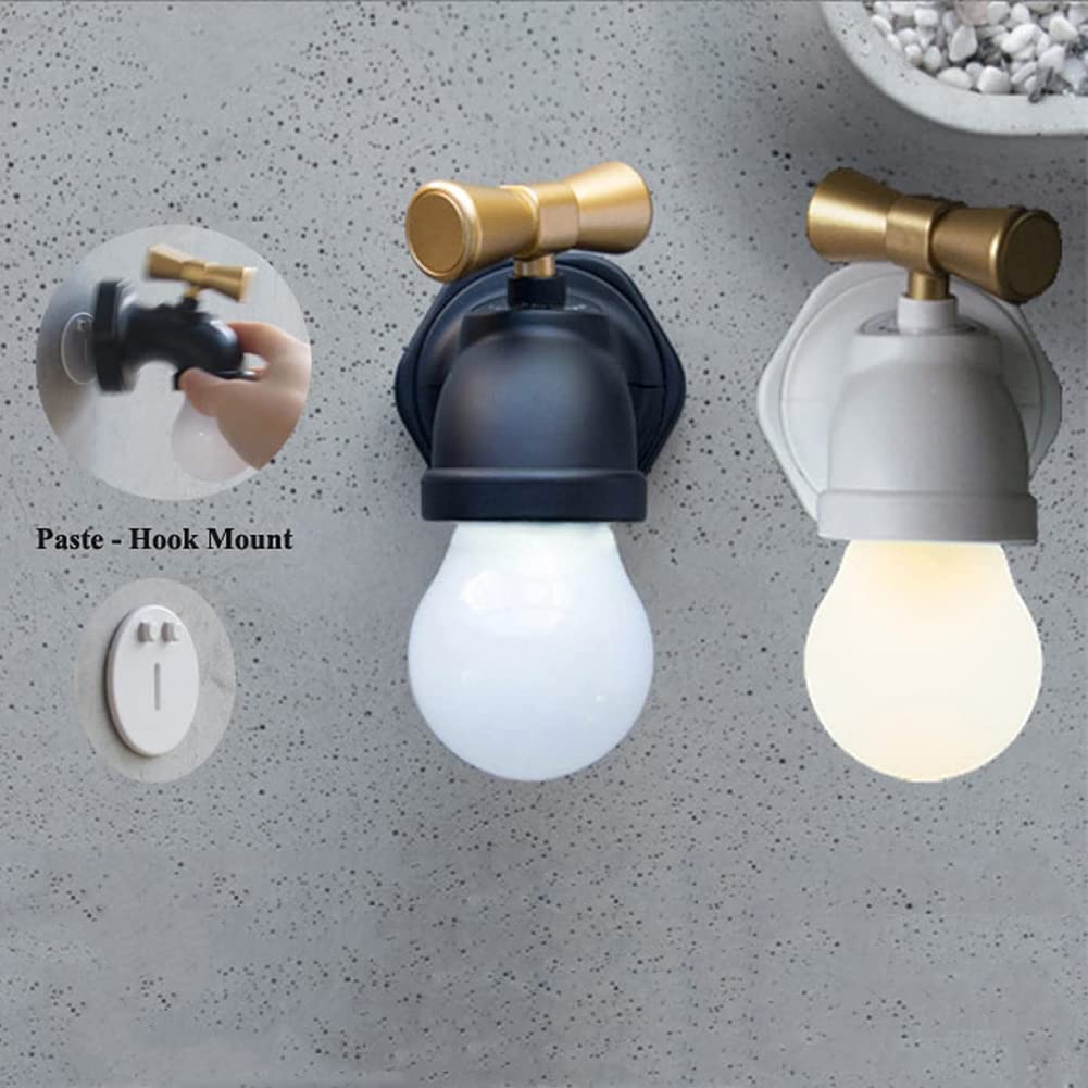 Czarna bateria ścienna z czujnikiem ruchu Wewnętrzna lampa ścienna LED Zasilana bateryjnie z przełącznikiem, Oświetlenie ścienne USB na akumulator Kreatywna lampa korytarzowa z kranem,White