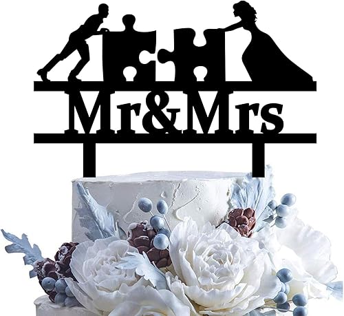 Decoración de rompecabezas para pastel de boda, divertida decoración de pareja de Mr & Mrs para despedida de soltera, boda, compromiso y fiestas de