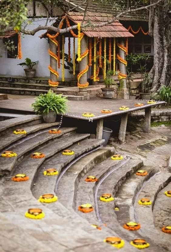 Miniatura 4 de D.Guirnalda de flores artificiales de caléndula naranja y amarilla de 5 pies para fiestas, bodas, Diwali Mehndi Pooja Festival y decoración