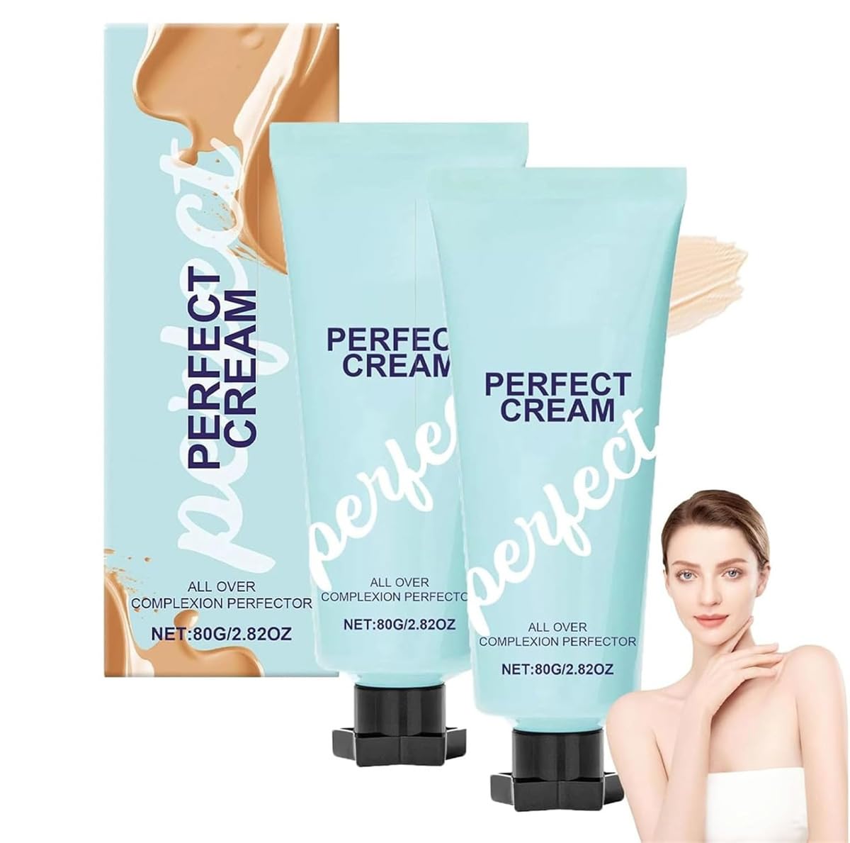 Supreme Creme All-Over Complexion Perfector, Concealer Cream Hydrating Full Coverage Concealer,Long-Lasting Cc Cream Foundation,Waterproof & Transfer-Resistant Skin Tint,Cc for Older Women (2 Pcs)