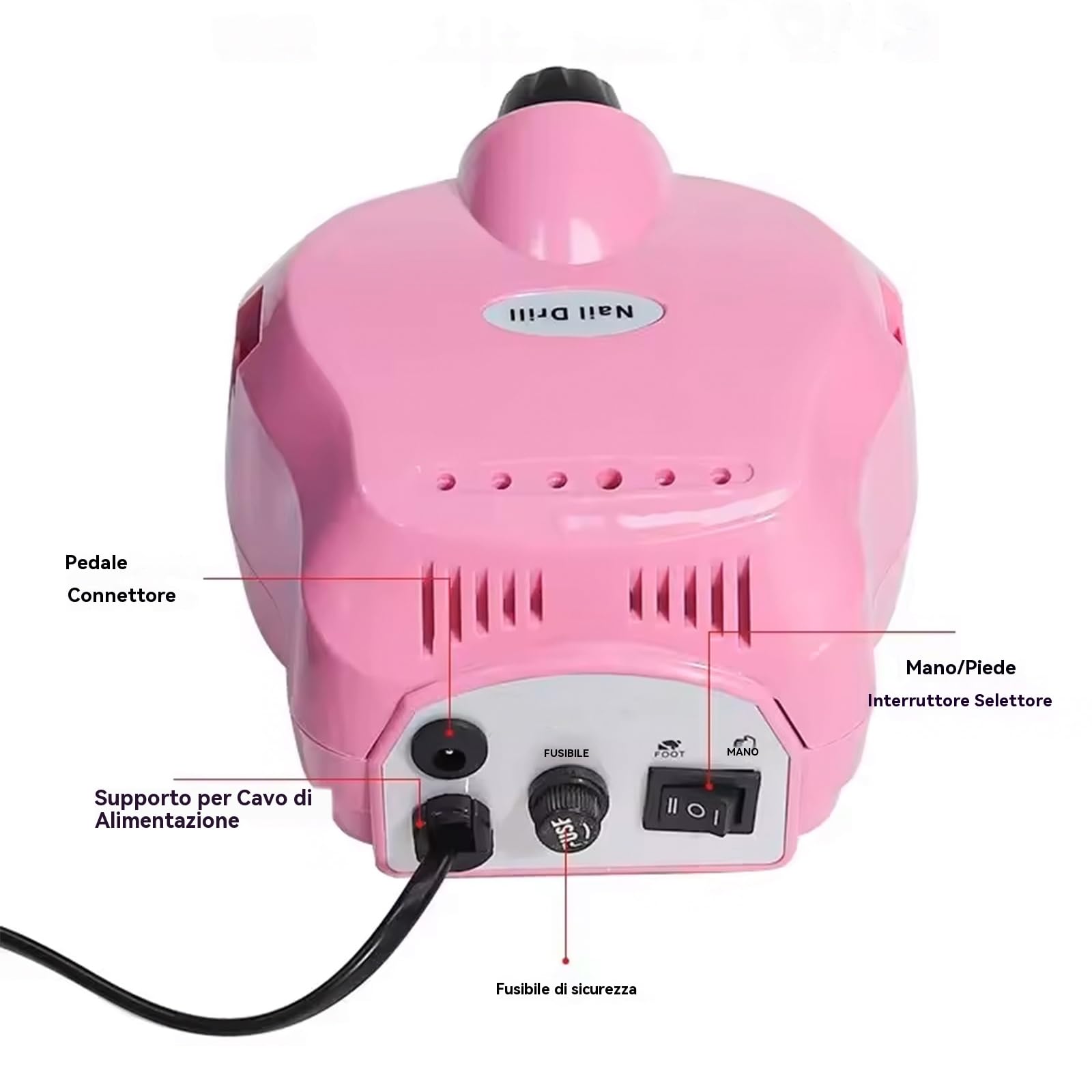 VOLTIX Fresa per Unghie Professionale 35000 Giri con Velocità Regolabile, Trapano Elettrico per Unghie, Fresa Unghie con Pedale, Nail Drill per Manicure e Pedicure Gel/Smalto ROSA
