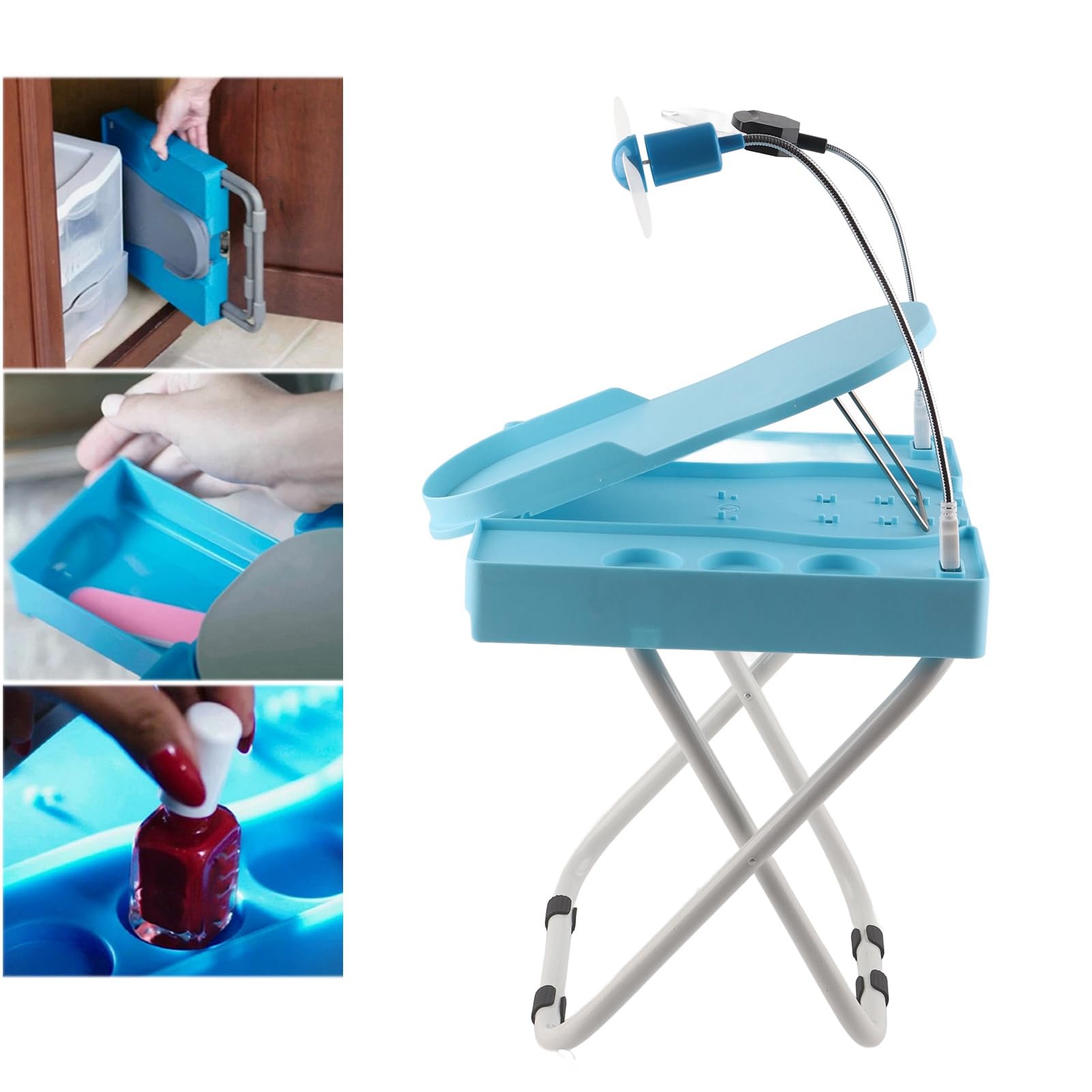 Soporte para Pies de Pedicura, Reposapiés para Pedicura Razonable Robusto Estable Ajustable Fiable Fácil Almacenamiento con Lupa LED Ventilador de Secado para Salón de Uñas para el Hogar
