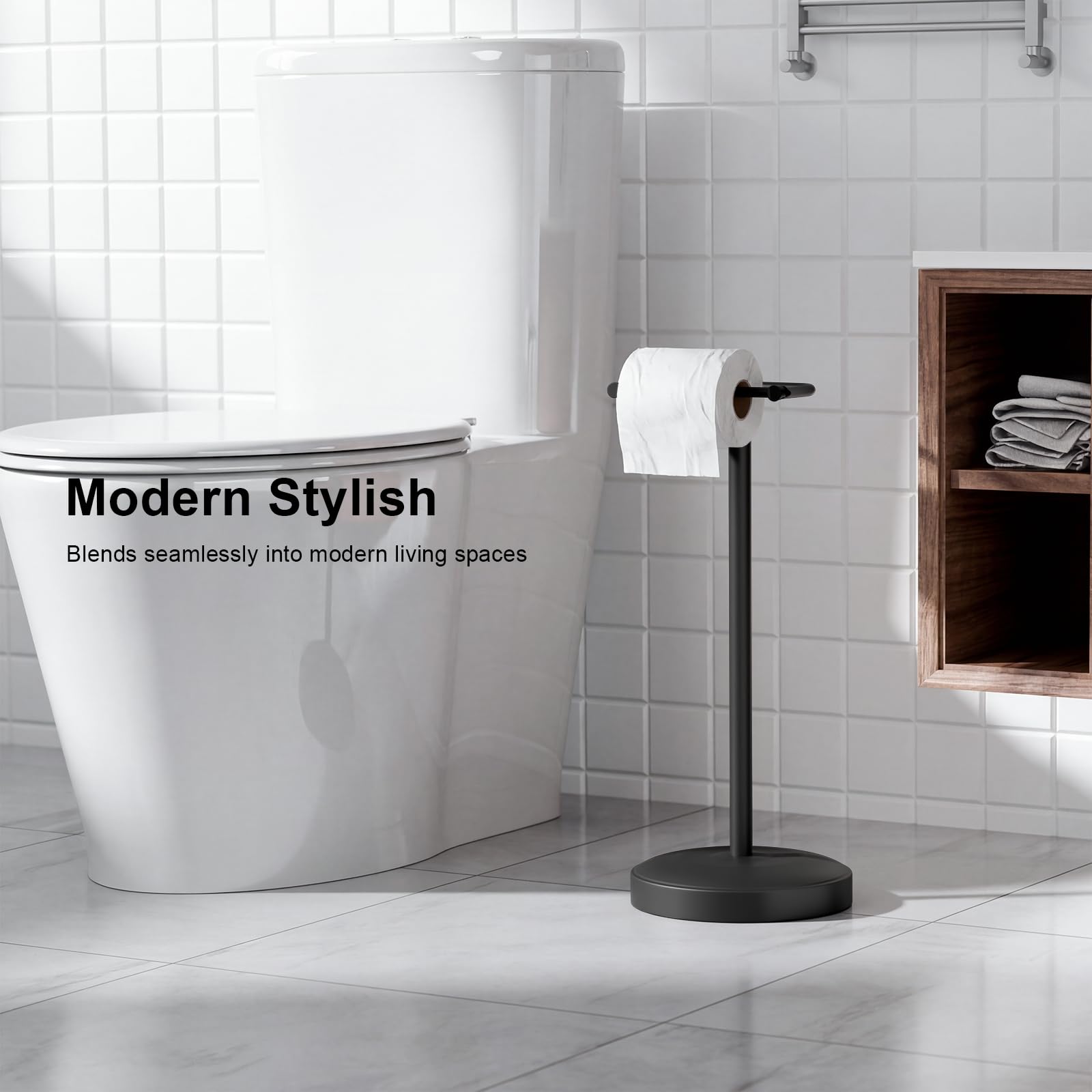 Freestanding Toilet Paper Holder Stand, Heavy Duty Matte Black Stainless Steel Toilet Paper Holder with Weighted Base, Rustproof & Tool-Free Installation for Modern Bathrooms — Amazon image 7
