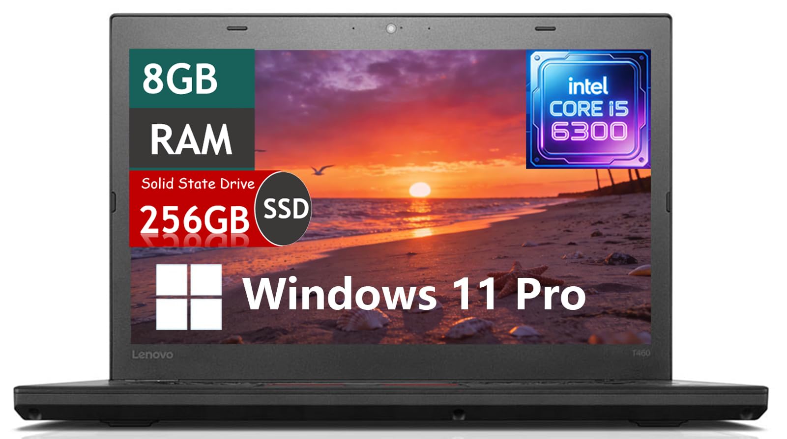 Lenovo ThinkPad T460 Business Laptop, 14" Display, Core i5-6300U 2.4GHz, Up to 3.0GHz, 8GB DDR4 RAM, 256GB SSD, USB 3.0, Windows 11 Pro (Renewed)