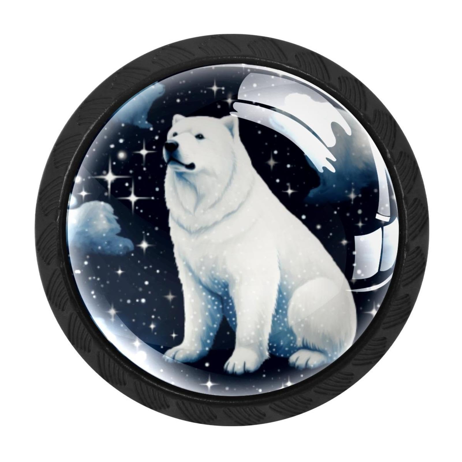 CHENZZZZ 4 Pieces Starry Polar Bear Kitchen Cabinet Knobs Drawer Knobs Dresser Knobs Black Knobs Drawer Pulls Dresser Drawer Handles Knobs for Dresser Drawers