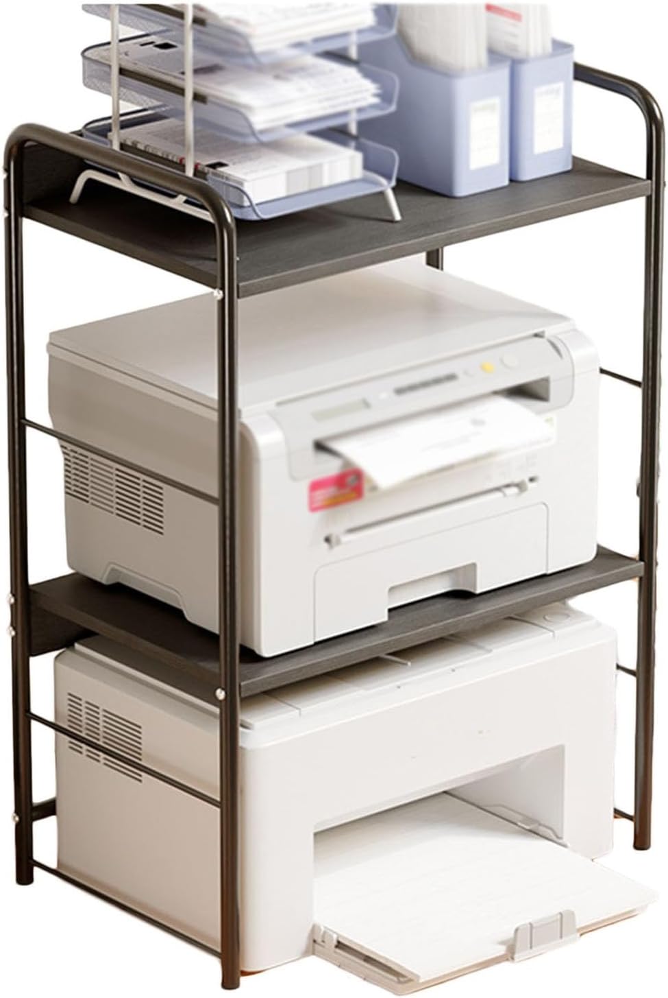 AV Media Stand, 3 Tier CD Player Stand, Metal Media Cart, Open Storage Audio Rack for Living Room, Office, Theater, Recording Studio(Black,White)(Black)