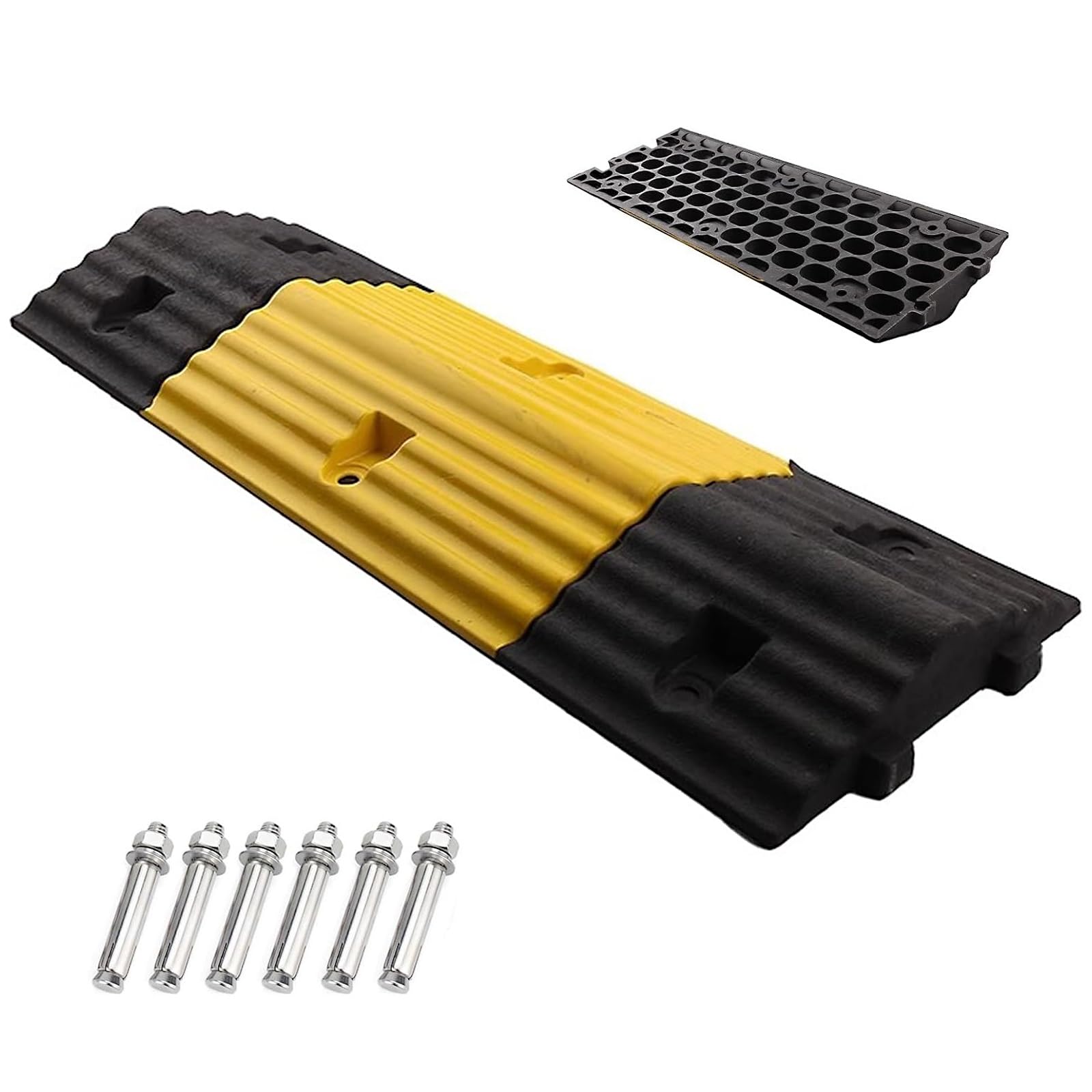 Badenes de Goma de 80 Cm, Reductor de Velocidad Modulares, Rampas Coche Empalmable de 7 Cm de Altura, Rodamiento de 50 T para Grava, Asfalto y Hormigón