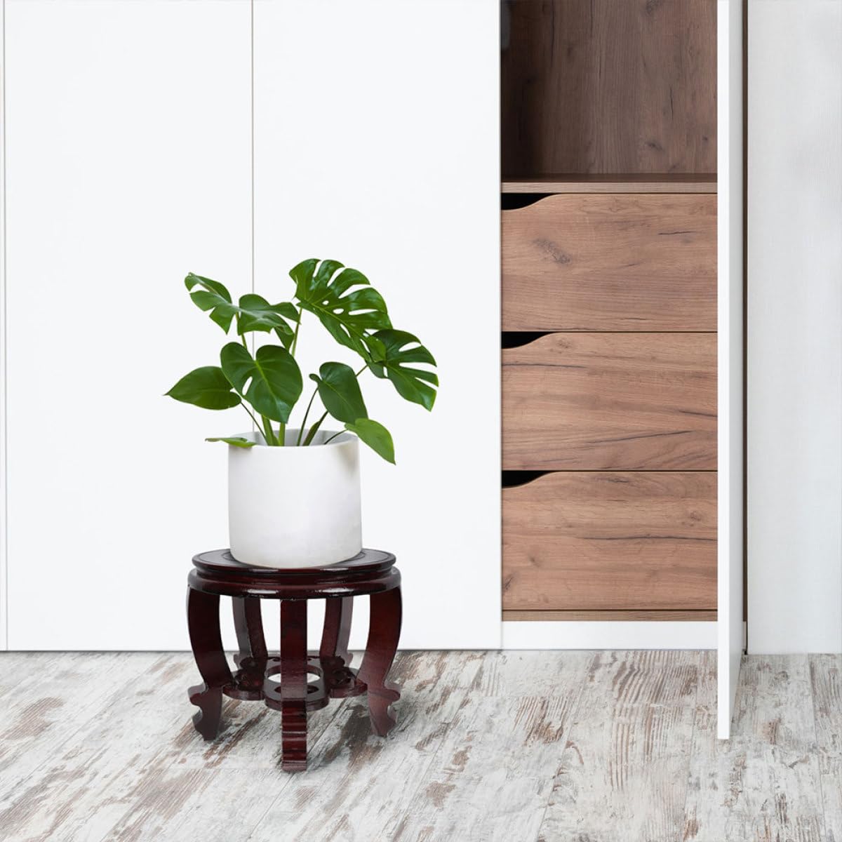 Cabilock Base de Madera Redonda para Pecera, Soporte para Acuarios y Decoración, Elevador 22 Cm de Diámetro y 20 Cm de Altura, Expositor Versátil para Jarrones y Adornos, Soporte Estable