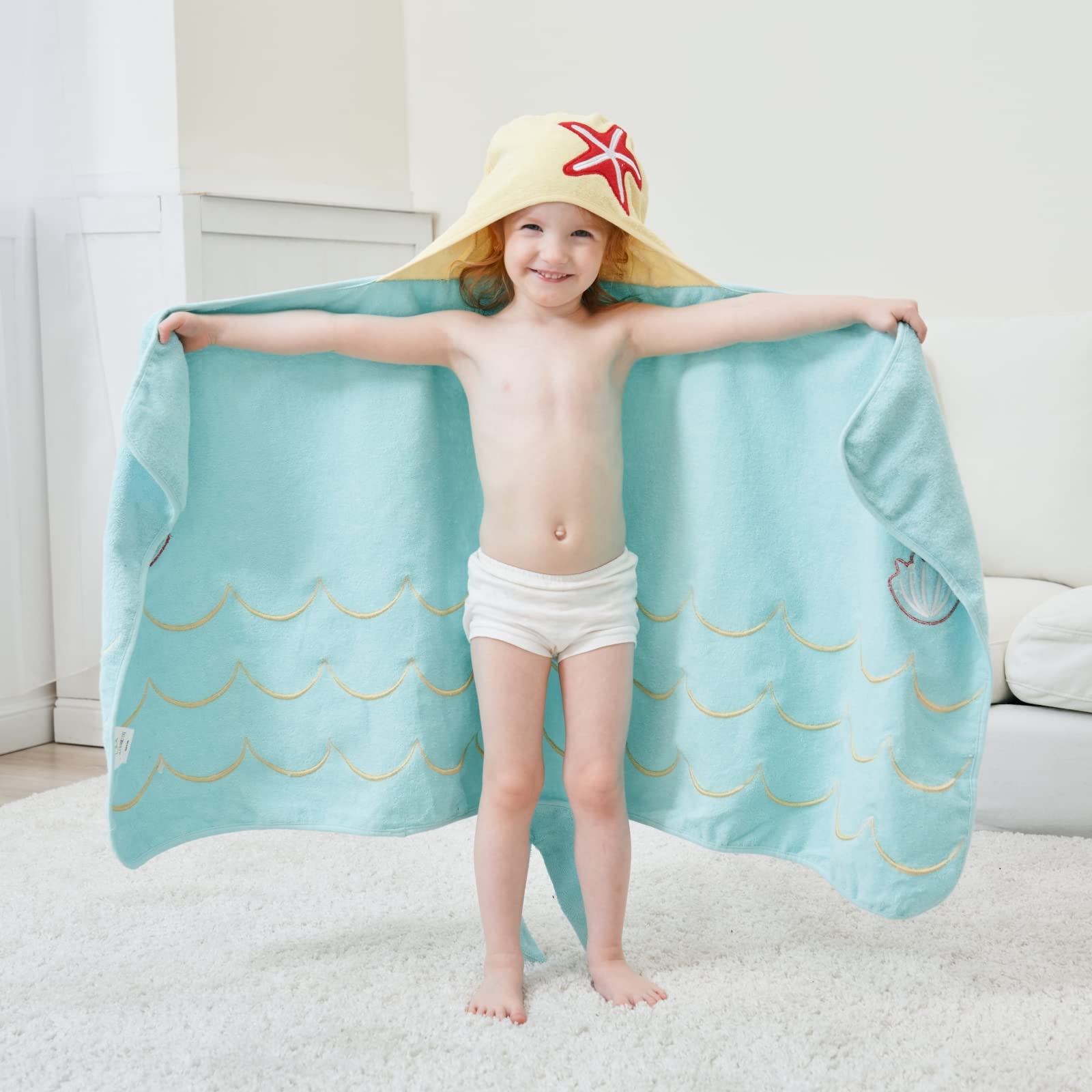 Style Quarters Ręcznik z kapturem dla dzieci, wysokiej jakości ręczniki kąpielowe dla dzieci, ręczniki plażowe z syrenką, 100% bawełna, frotte, ręcznik kąpielowy z kapturem, haftowany ręcznik