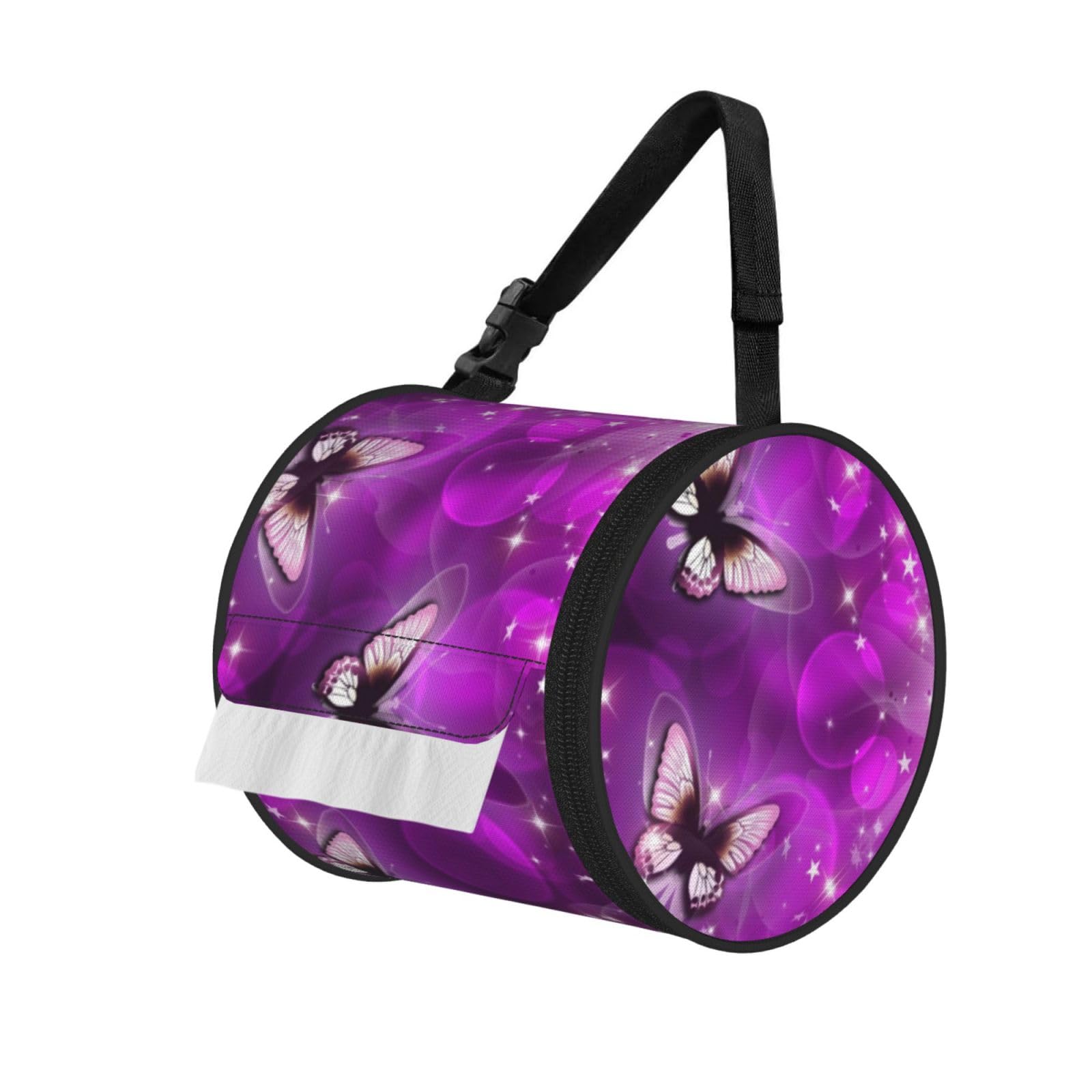 Colourful Butterfly Print Hanging Toilet Paper Holder Camping Paper Towel Holder Portable Car Roll Paper Storage Bag With Adjustable Strap Suitable For Bathroom,Kitchen