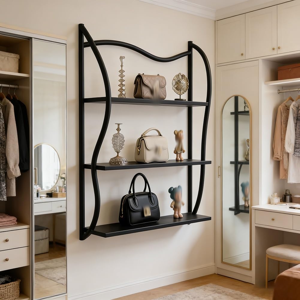 LXHELIVERY Mensola A Parete Nera A Più Livelli - Organizer Per Borse Da Boutique, Espositore Per Scarpe E Per Negozi Centri Commerciali, Per Merce(80X20X100 CM)