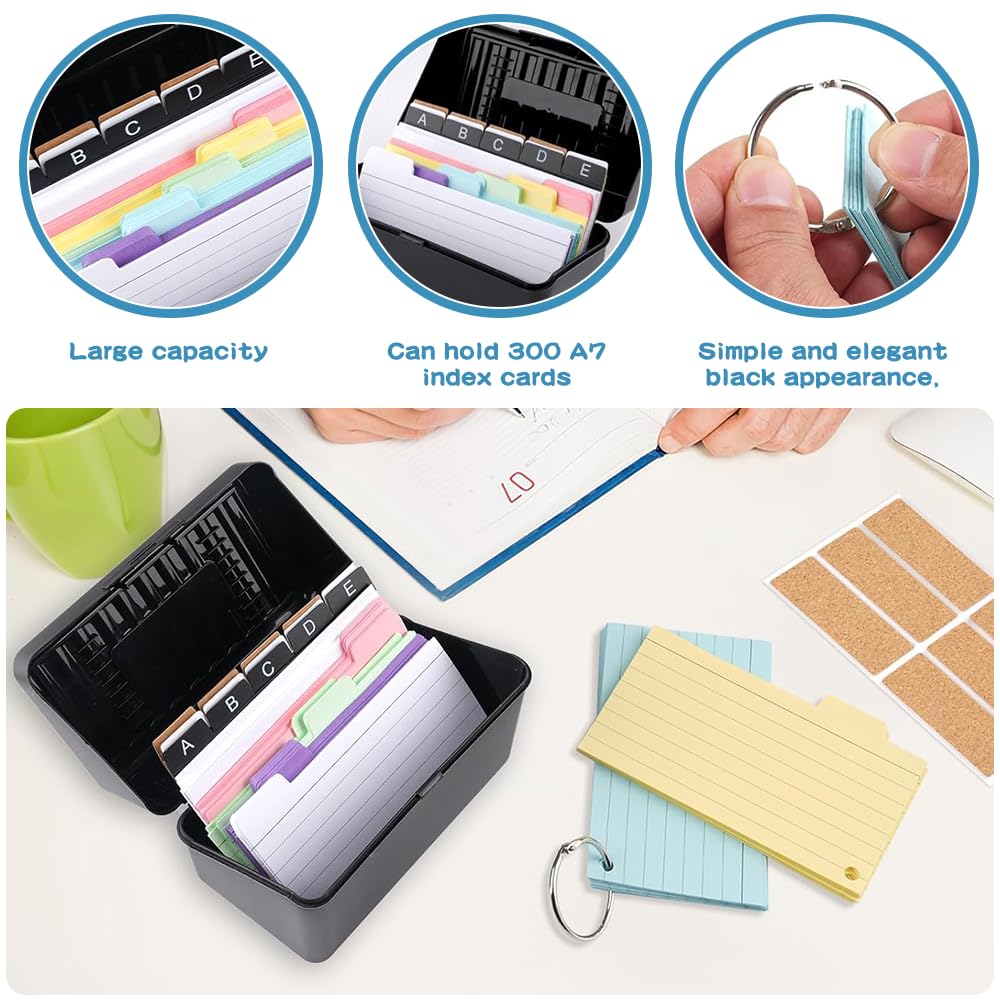 Wzhtuzi Index Cards Box Black, 240 Index Cards, 5 Kraft Labels, 6 Folder Rings and 6 Kraft Stickers, Index Card Box Set - Image 4