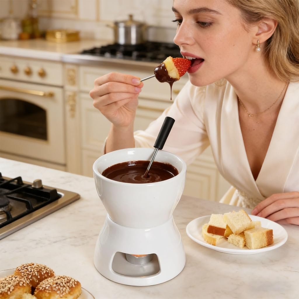 Zestaw ceramicznych podgrzewaczy do fondue 300 ml/400 ml zawiera 4 widelce kuchenne niezbędne