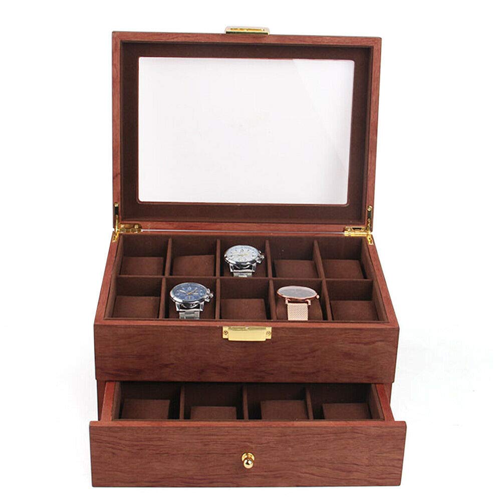 20 Fächer Uhrenbox, Uhren Uhrenaufbewahrungsbox, Organizer Uhrenkasten Rot Holz Schmuckschatulle, Verschließbare Uhrenbox für Herrn Dame