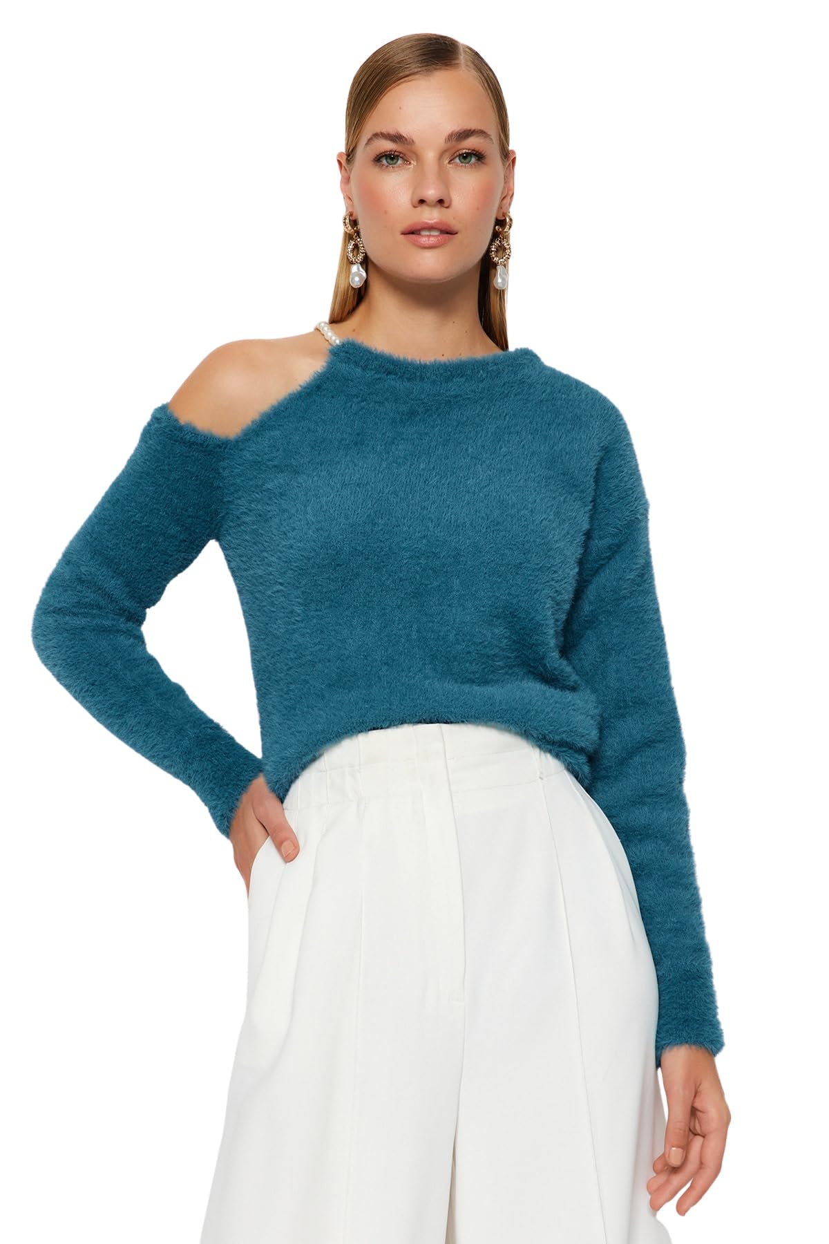 Trendyol FeMan Regular fit Basic Crew Neck Knitwear Sweater,Oil,M