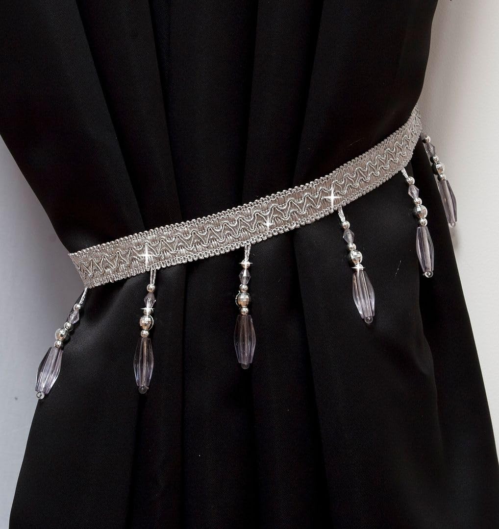John Aird PAIR (x2) Crystal Beaded Curtain Tie Back (Silver) โ image 1