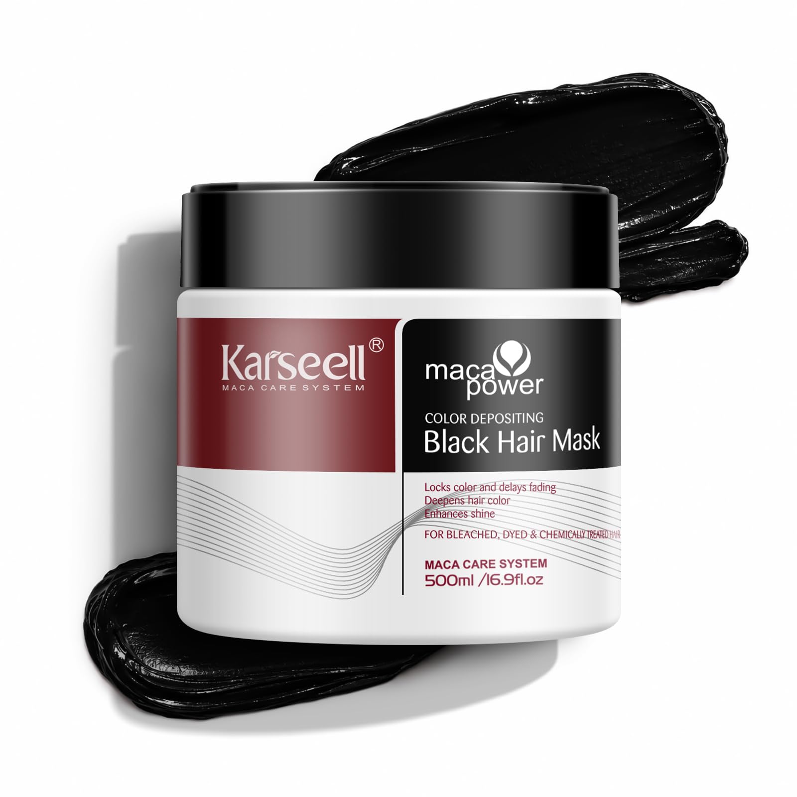 Karseell Black Hair Mask Color Depositing Mask for Dark Hair, 16.9 fl oz