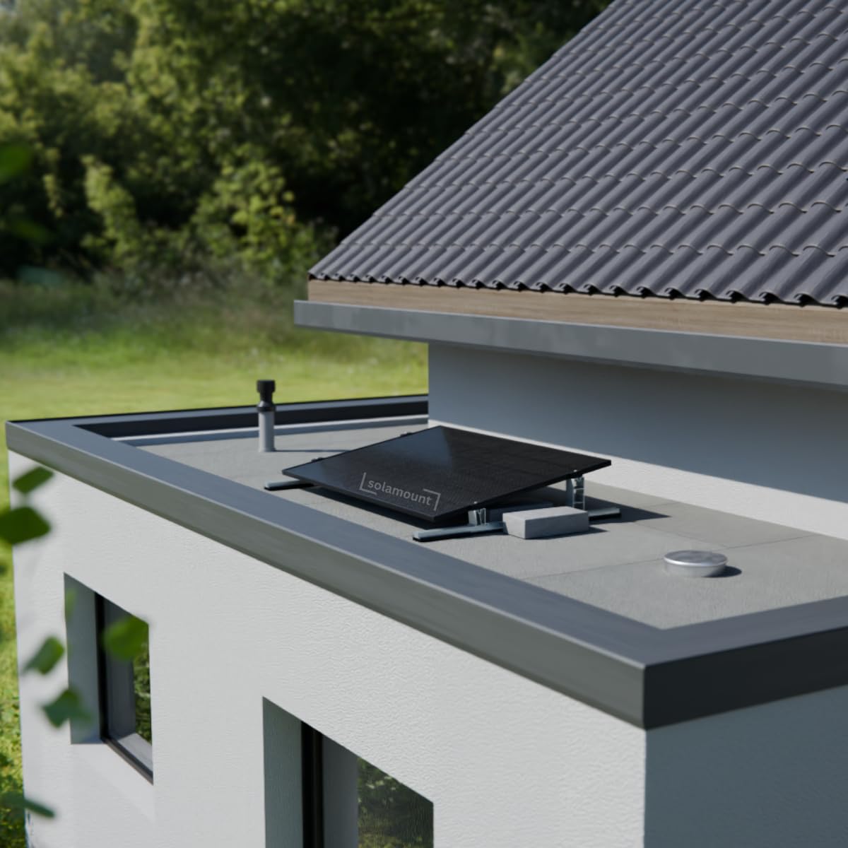 PV Flachdach Halterung ohne Bohren | Für 1 Modul | Silber | Flachdach oder Bodenmontage | Einfache Montage