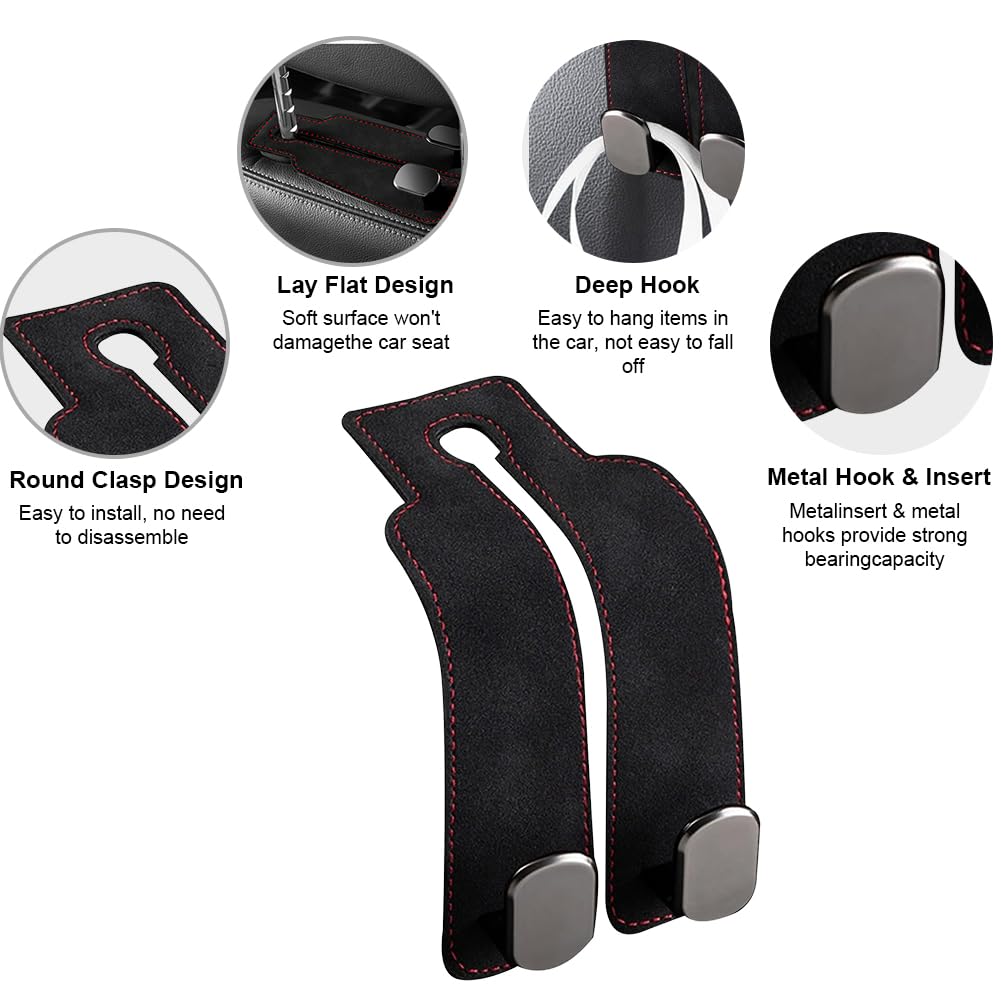2 Stück Doppelhaken Für Auto Kopfstützen - Grau, Leder-Optik Für Taschen