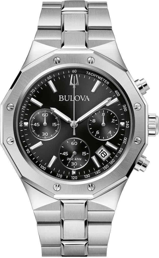 Bulova Men's Stainless Steel/Silver Size 1 Black/Silver Chronograph Bracelet Watch - W09320 96B410