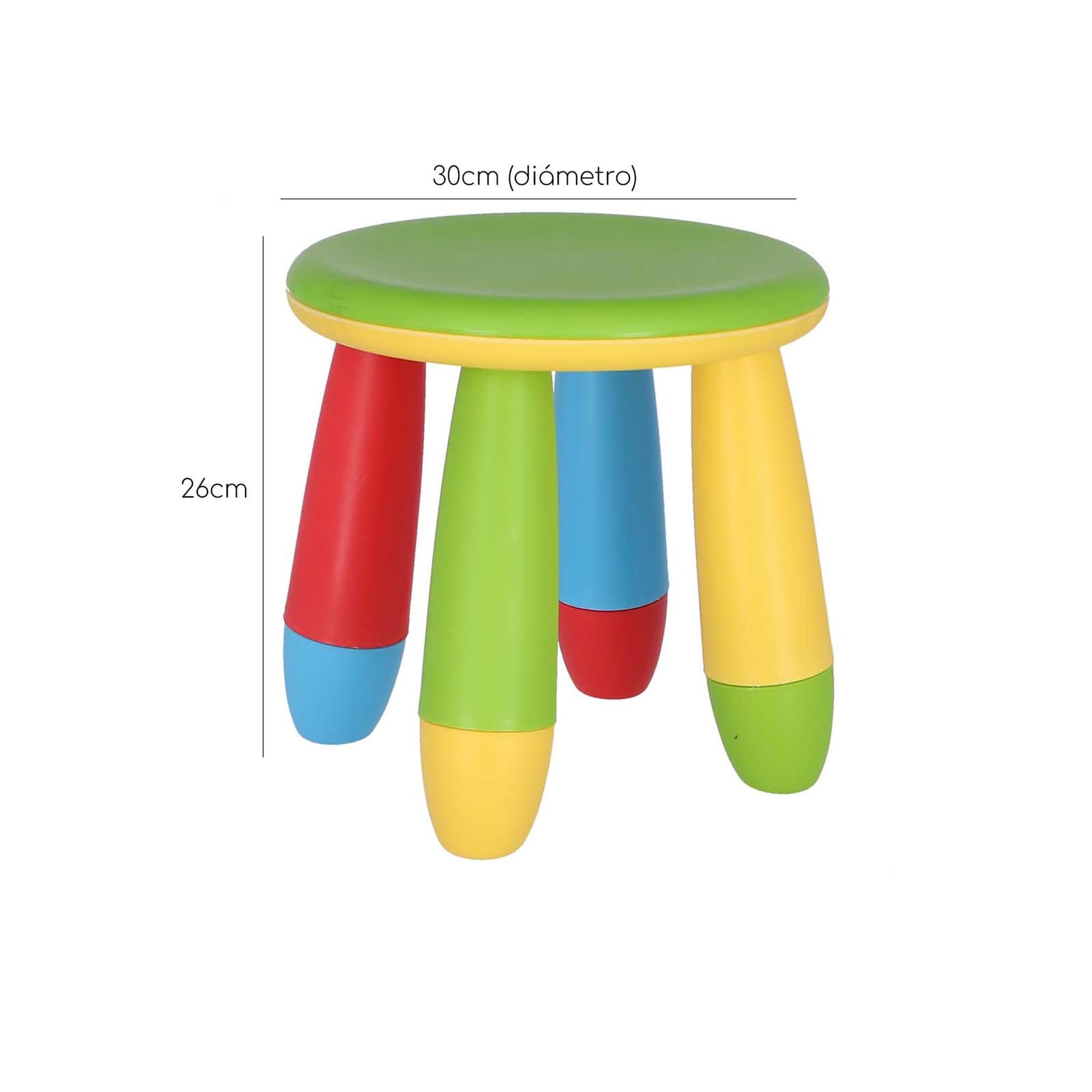Aranaz | Taburete Infantil de Colorines | Redondo | para Niños | Fabricado en Plástico | Ideal para el Hogar, Cocina, Jardín o Terraza | Resistente | Color Verde | 20cm (AN) x 15cm (PR) x 26cm (AL)