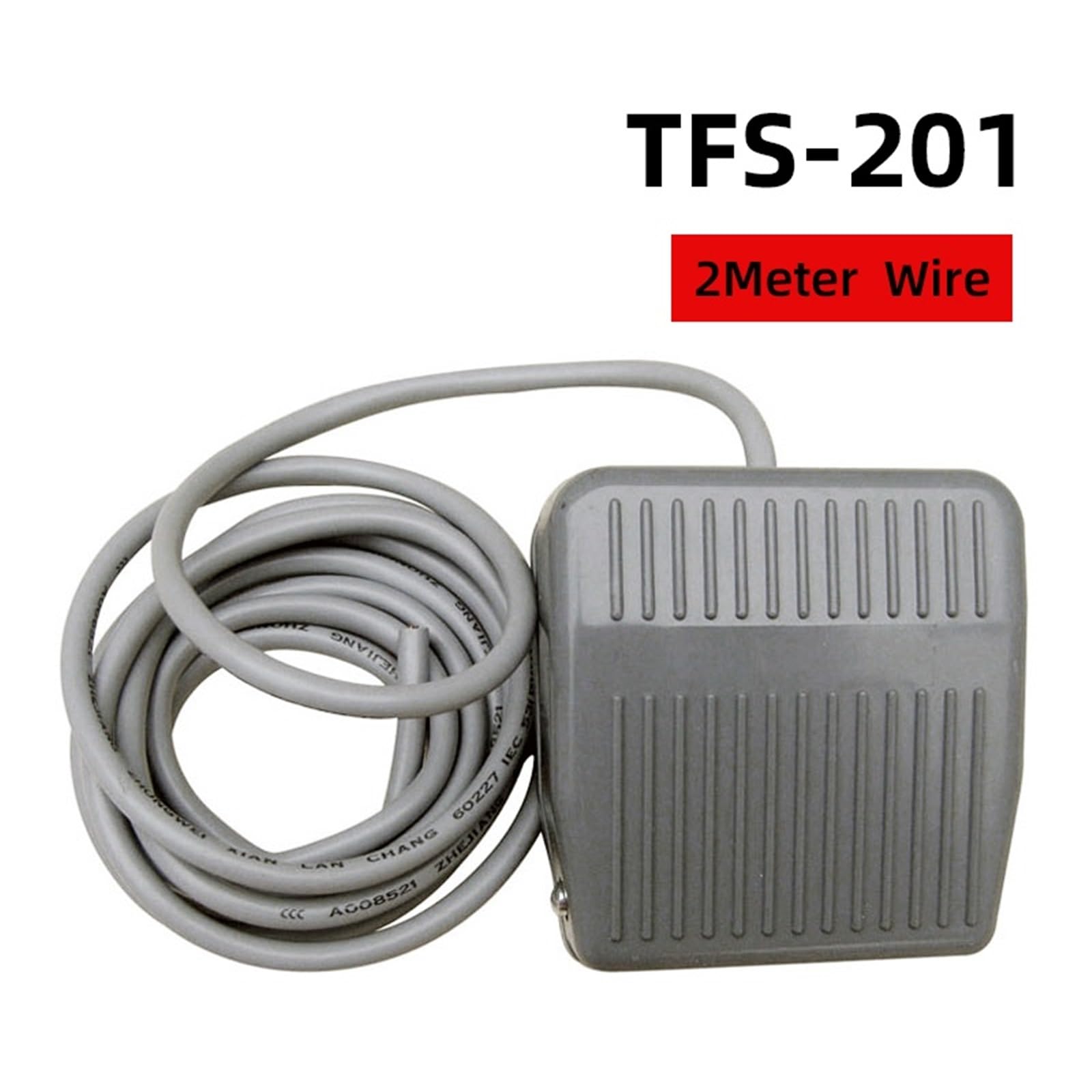 Interruptor de pie Interruptor de Pedal TFS-201, metálico, momentáneo, con reinicio automático, con Cable, 20 cm/2 Metros, 220 V, 10 A, 1 Unidad