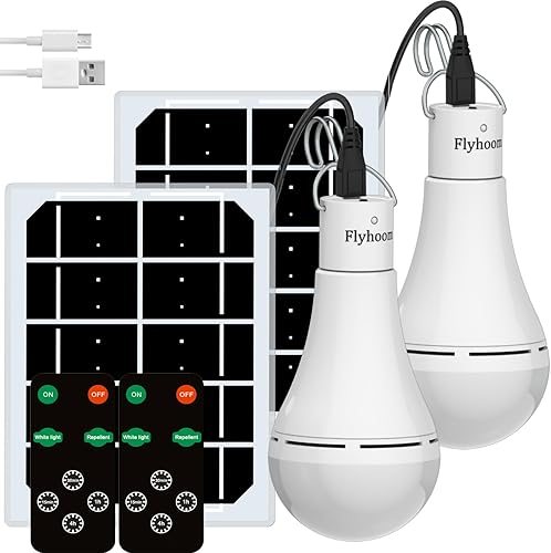 Paquete de 2 bombillas solares con control remoto, 2 colores de iluminación, 5 modos de luz + temporizador, bombillas solares portátiles de 280 lm