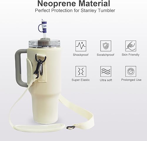 Miniatura 3 de Portabotellas de agua Stanley de 40 onzas con asa, soporte para tazas Stanley con correa ajustable para el hombro y cubiertas para pajilla, bolsa