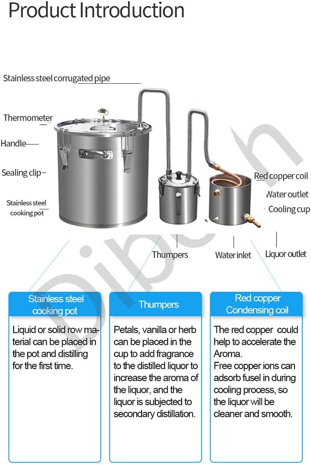 Distiller Spirits Kit Copper Tube Home Brew Wine Making Kit Oil Boiler Stainless Steel for DIY Whisky Brandy (33L)