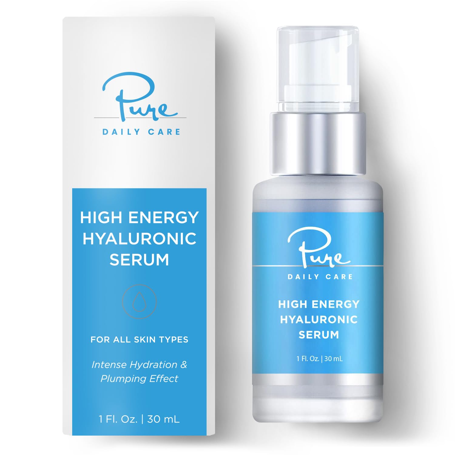 Pure Daily Care High Energy Hyaluronic Serum (1oz) - Hydrating Clinical Grade Hyaluronic Acid Serum
