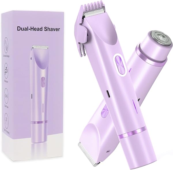 Joigivit 2 en 1 recortadora de bikini para mujer, afeitadora de doble cabezal, afeitadora eléctrica, para vello púbico femenino, IPX7, impermeable, bikini, axilas, piernas, cara, cuerpo - 1