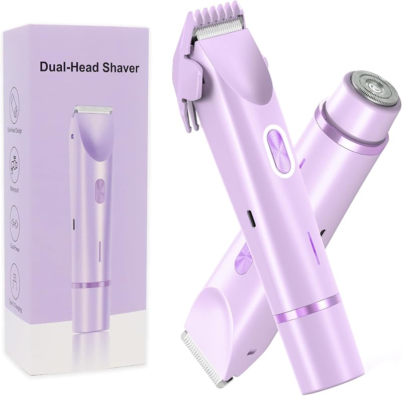 Joigivit 2 en 1 recortadora de bikini para mujer, afeitadora de doble cabezal, afeitadora eléctrica, para vello púbico femenino, IPX7, impermeable, bikini, axilas, piernas, cara, cuerpo