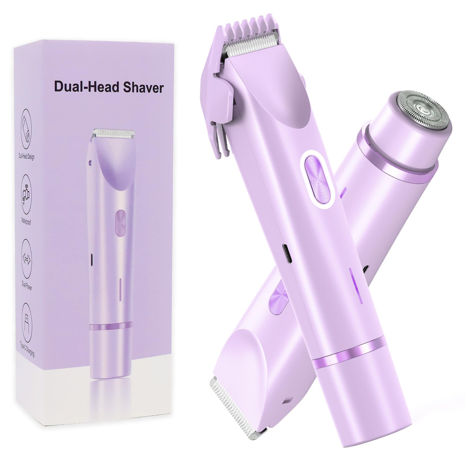 Joigivit 2 en 1 recortadora de bikini para mujer, afeitadora de doble cabezal, afeitadora eléctrica, para vello púbico femenino, IPX7, impermeable, bikini, axilas, piernas, cara, cuerpo - 1