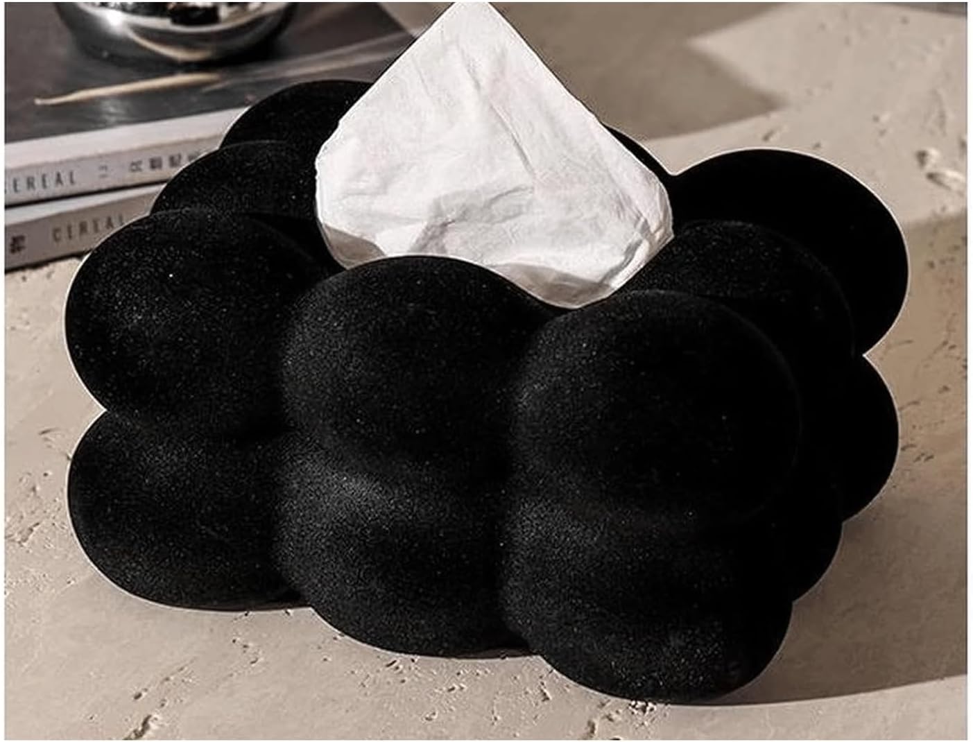 Ceramic Tissue Box Cover, Square Resin Flocked Bubble Tissue Holder Countertop Decorative Napkin Box for Living Room, Kitchen, Bathroom, Bedroom