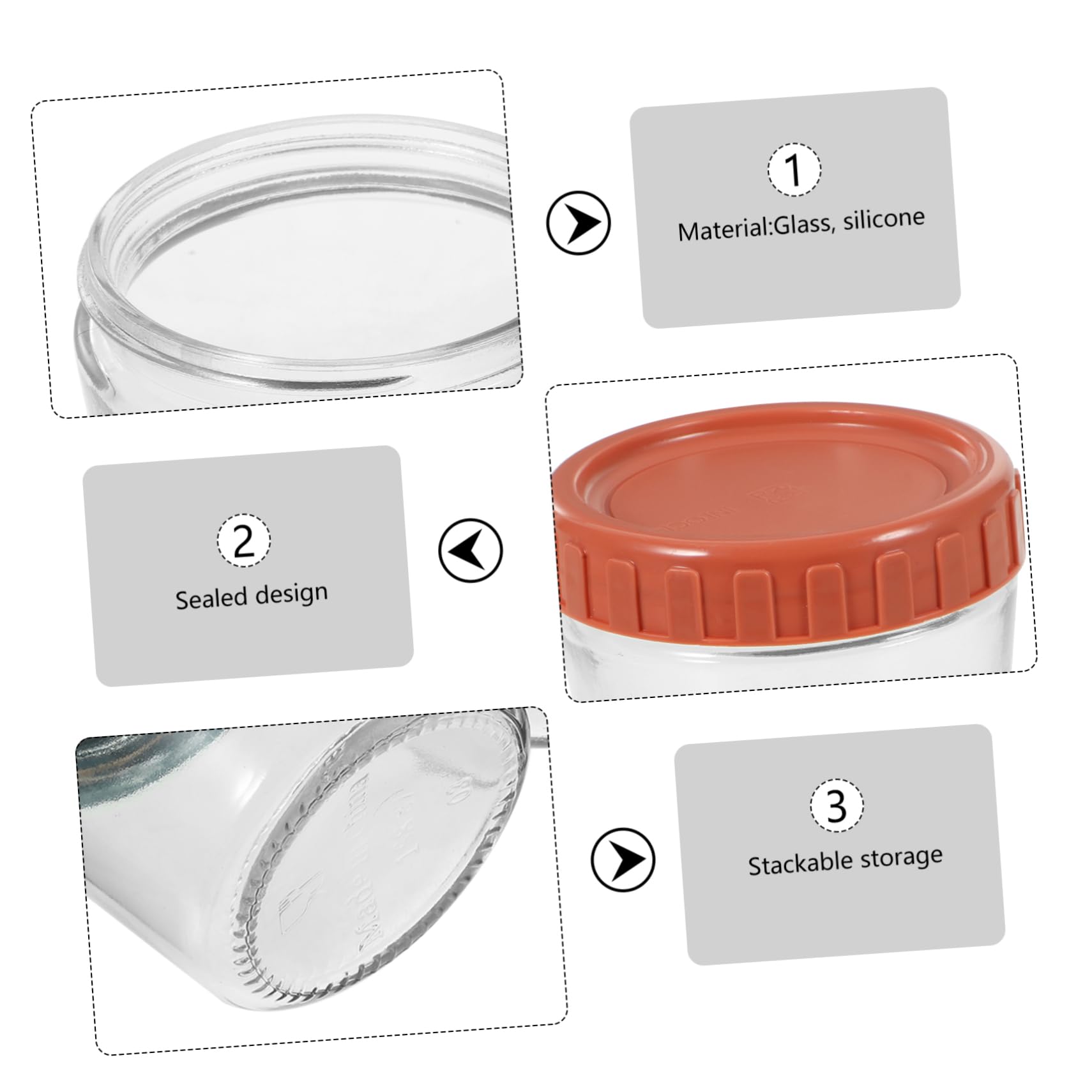 ABOOFAN 4 Tarros de Cristal Herméticos Fáciles de Limpiar Tapa de Silicona, Reutilizables, para Alimentos, Yogur y Cereales