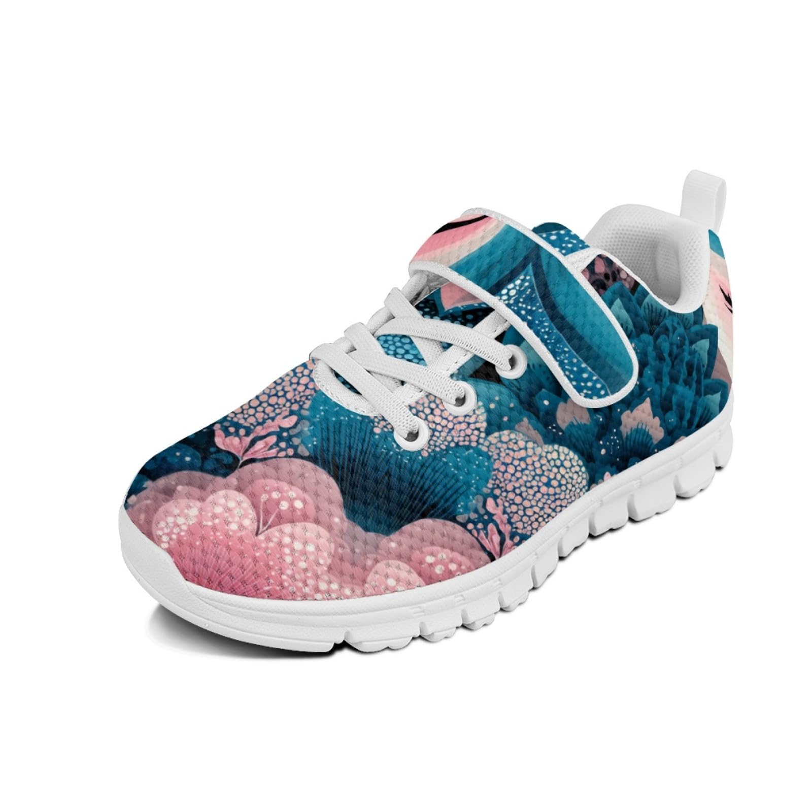 Black Tennis Gym Shoes with Hook and Loops Safe Walking Bowling Shoes Lace Up Flexible Girls Kids White Sneakers