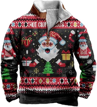 BIVENANT Ugly Christmas Sweaters Men Funny Xmas Graphic Sweatshirts 1/4 Zip Long Sleeve Pullover Hoodie Holiday Clothes